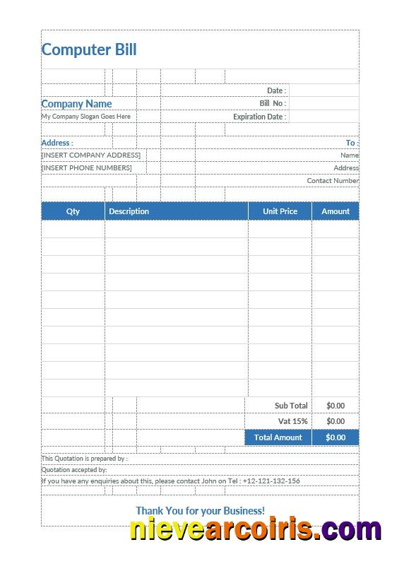 Computer Bill Format
